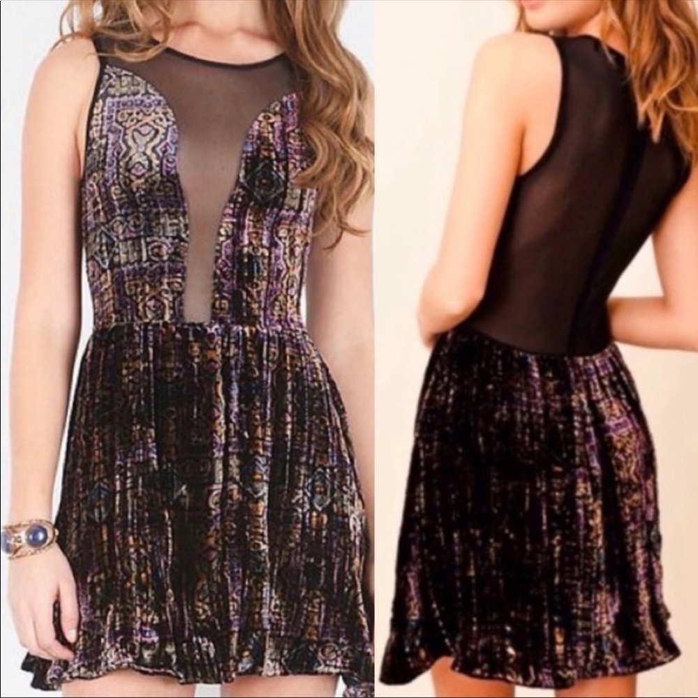 For Love & Lemons Velvet Mesh Lulu Mini Dress